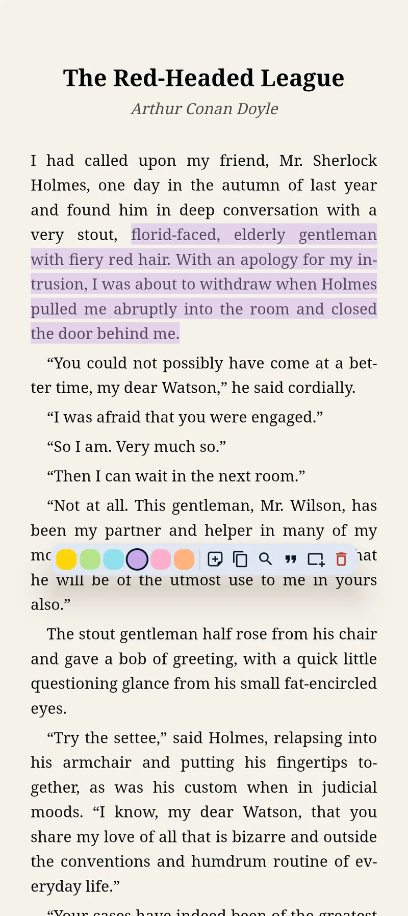 GemReader highlight toolbar with six colour swatches over a page of text